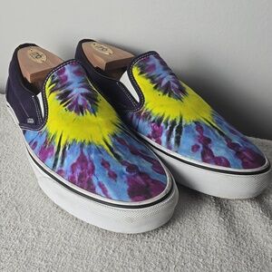 Vans Tie-Dye Slip-On Sneakers in Yellow, Blue & Purple